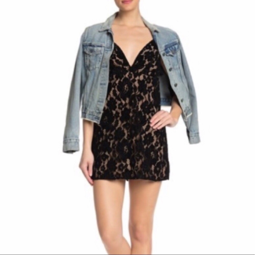 Free People Dangerous Lovelace Mini Dress Black